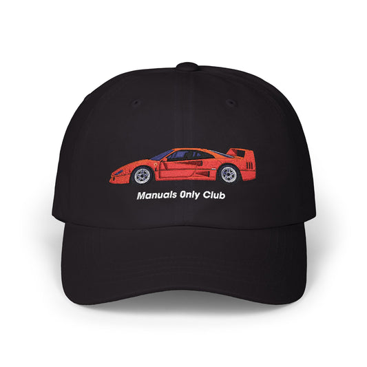 Black Retro Hat with a red car and Manuals Only Club lettering on the front